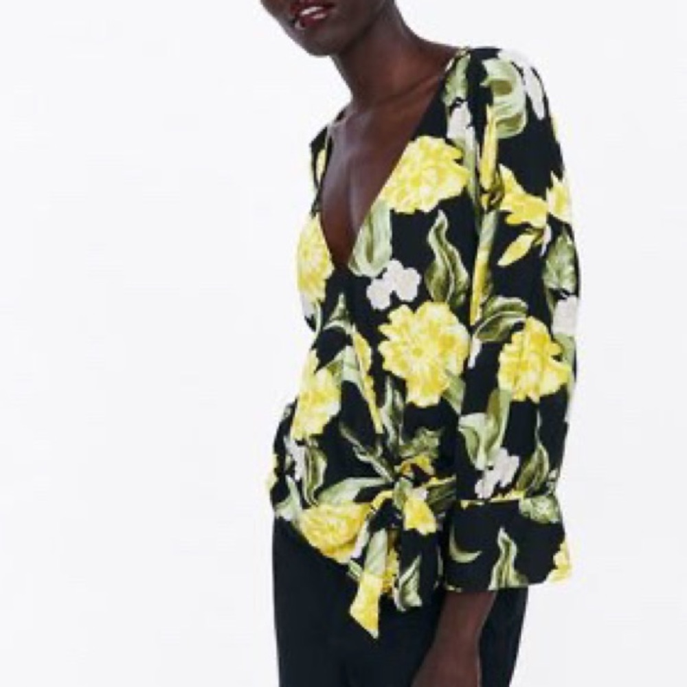 Zara Floral Print Wrap Around Blouse